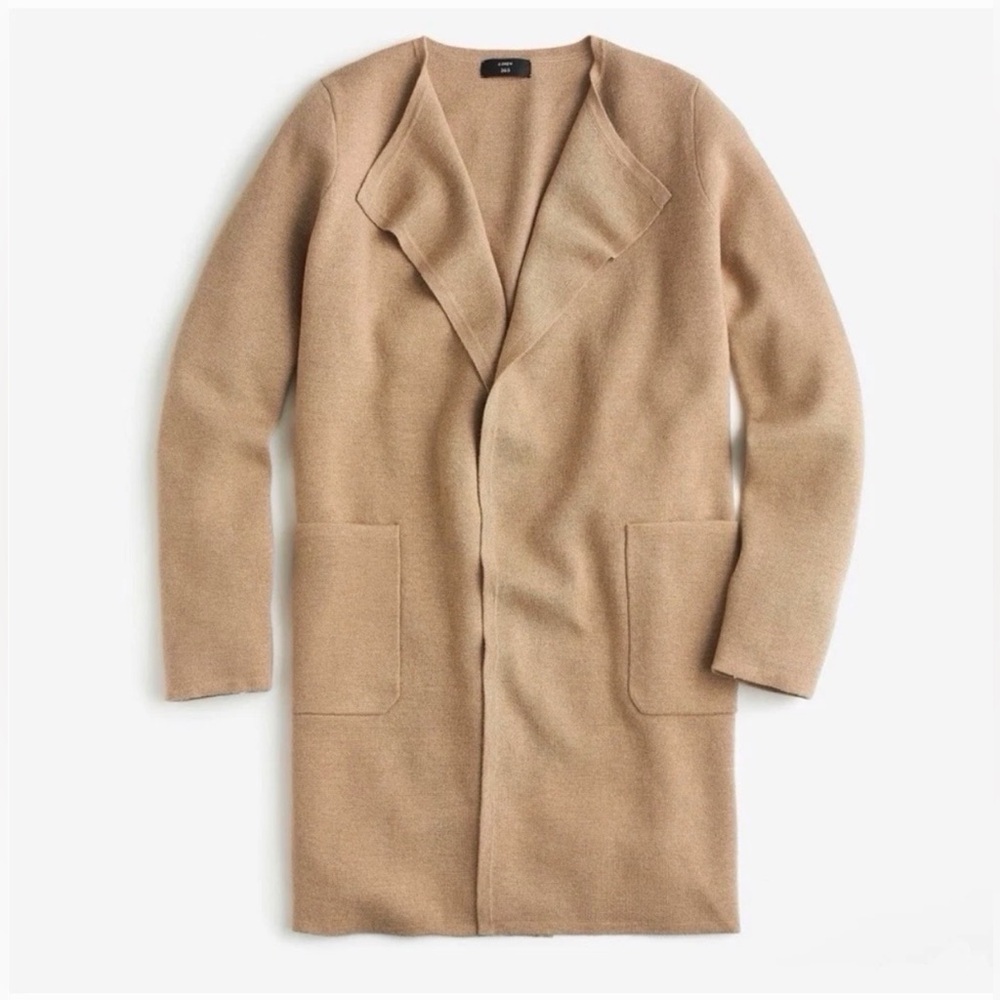 J. Crew Juliette Collarless Long Cardigan in Khaki | Medium